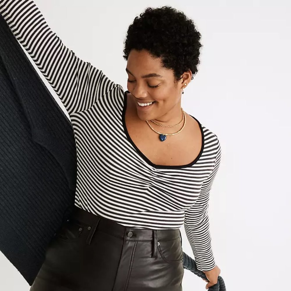 Madewell Fine Ribbed Sweetheart Tee in Stripe